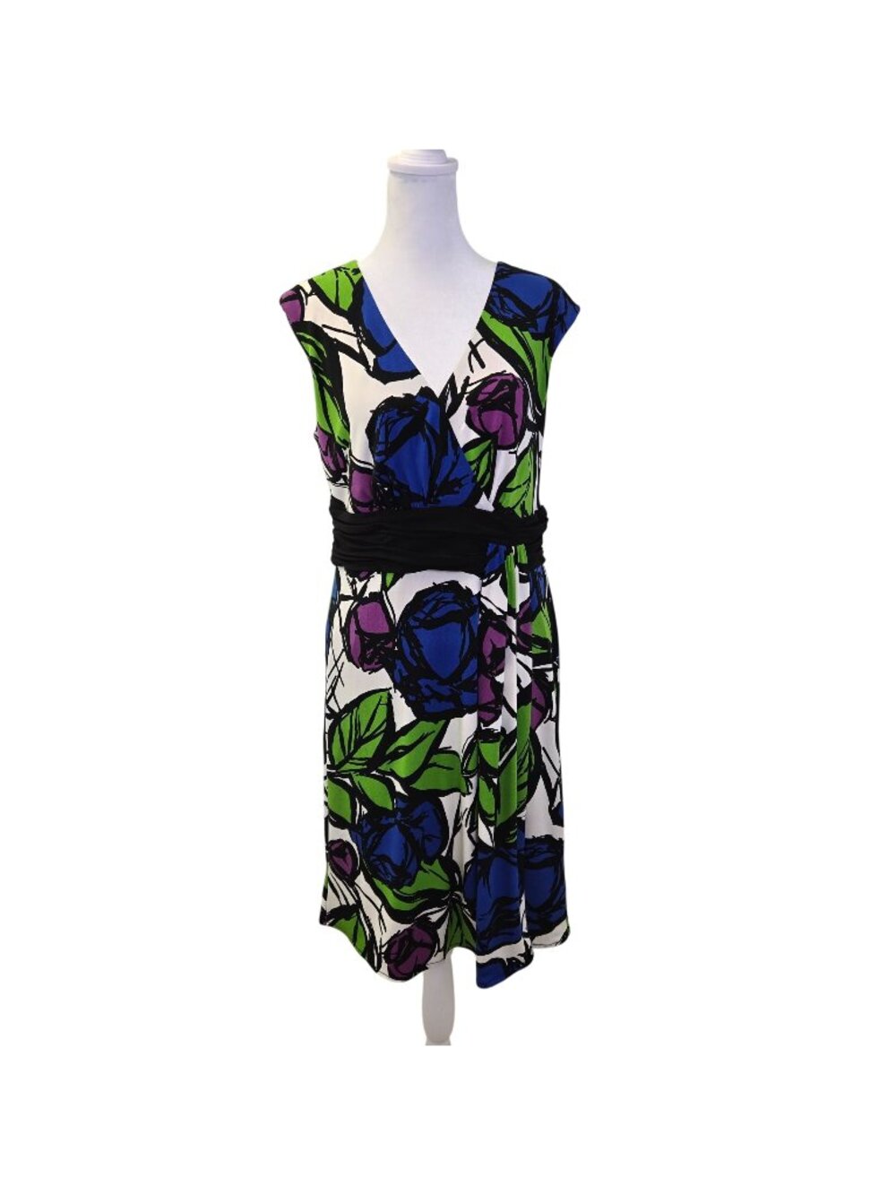 London Times Floral Cascading Pleat V-Neck Sleeveless Dress Size 12